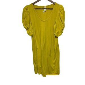 Amadi Anthro Dress Womens XS Gold Yellow Ruched Sleeves Cotton Stretch Casual